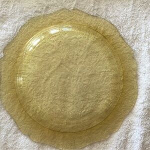 Two Federal Glass Amber/Yellow Depression Patrician/Spoke Notched Plates 11”